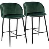 Fran Pleated Counter Stool in Black Metal & Green Velvet (Set of 2)